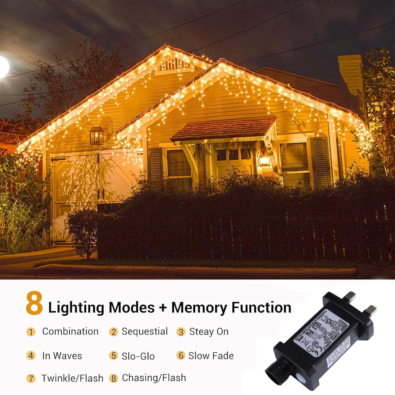 GlobaLink Christmas Icicle Lights Outdoor, 10M/32FT 400LED Icicle Fairy Lights with Timer & 8 Modes - Image 3