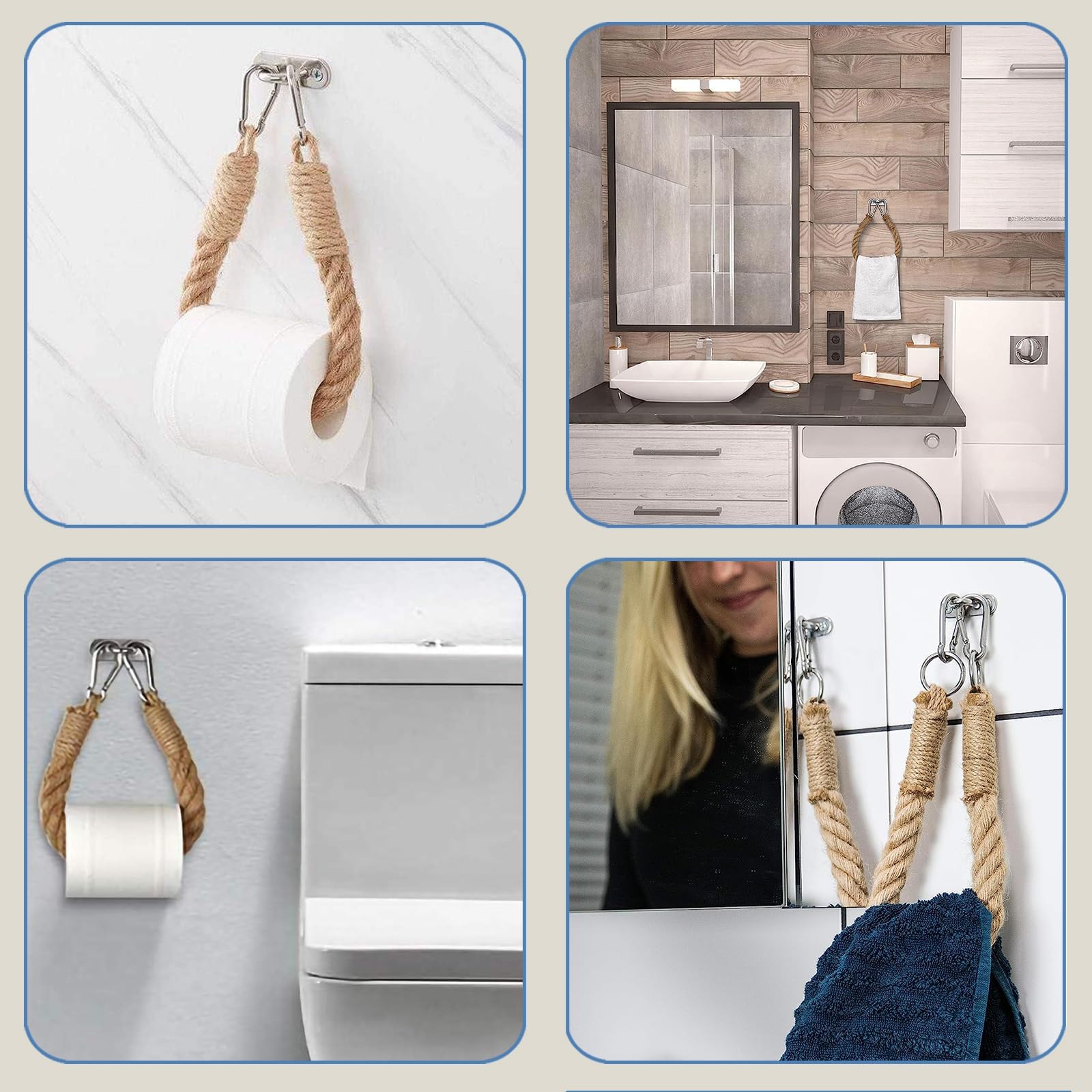 MYSUNBAR Toilettenpapierhalter Im Vintage-Industrial-Look – Aus Juteseil & Metall, Wandmontiert
