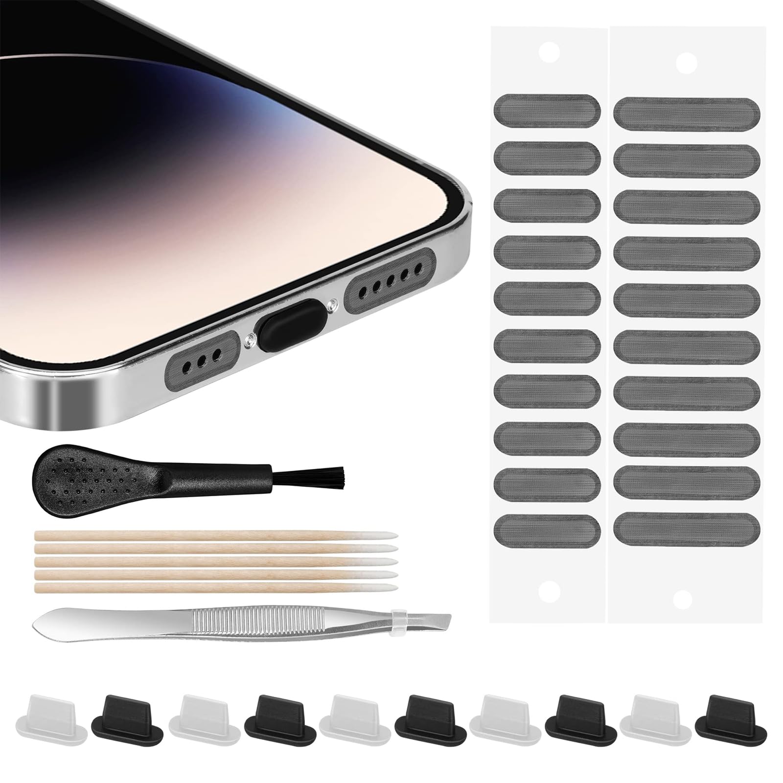 Kryzalite® Compatible avec iPhone - Bouchon anti-poussière, port USB Type-C, maille anti-poussière haut-parleur