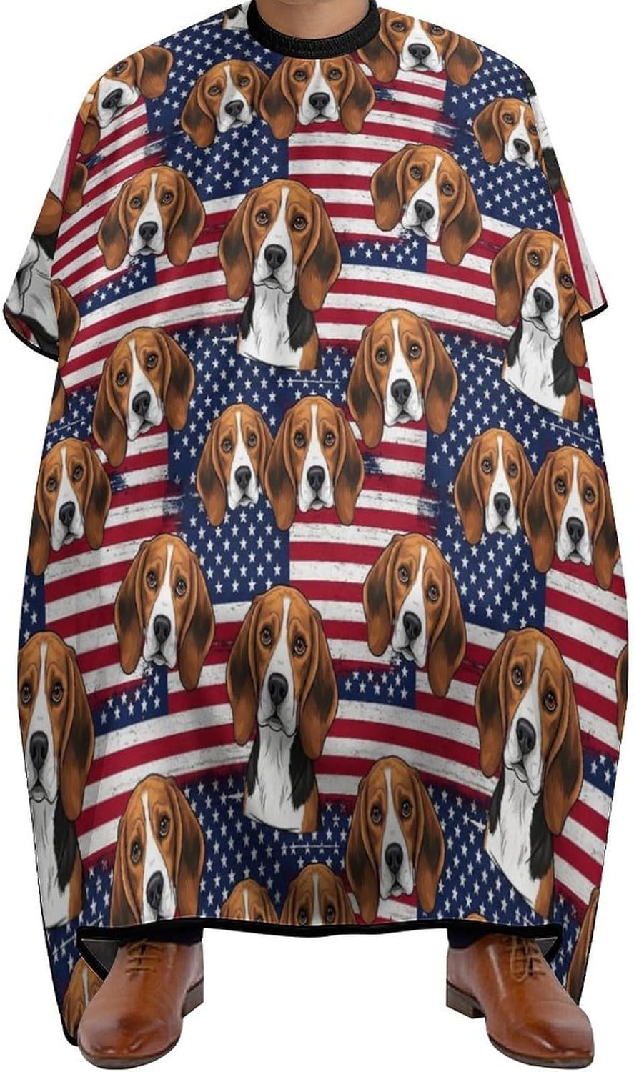 Fashion Barber Cape Unisex Hair Cutting Cape with Adjustable Closure Beagle Dog American Flag