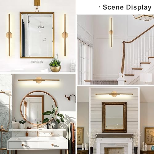 Miniatura 2 de Lámpara de baño dorada sobre espejo de 30 pulgadas, 20 W, 360, giratoria, regulable, 4000 K, barra de luz LED de tocador, luces doradas cepilladas