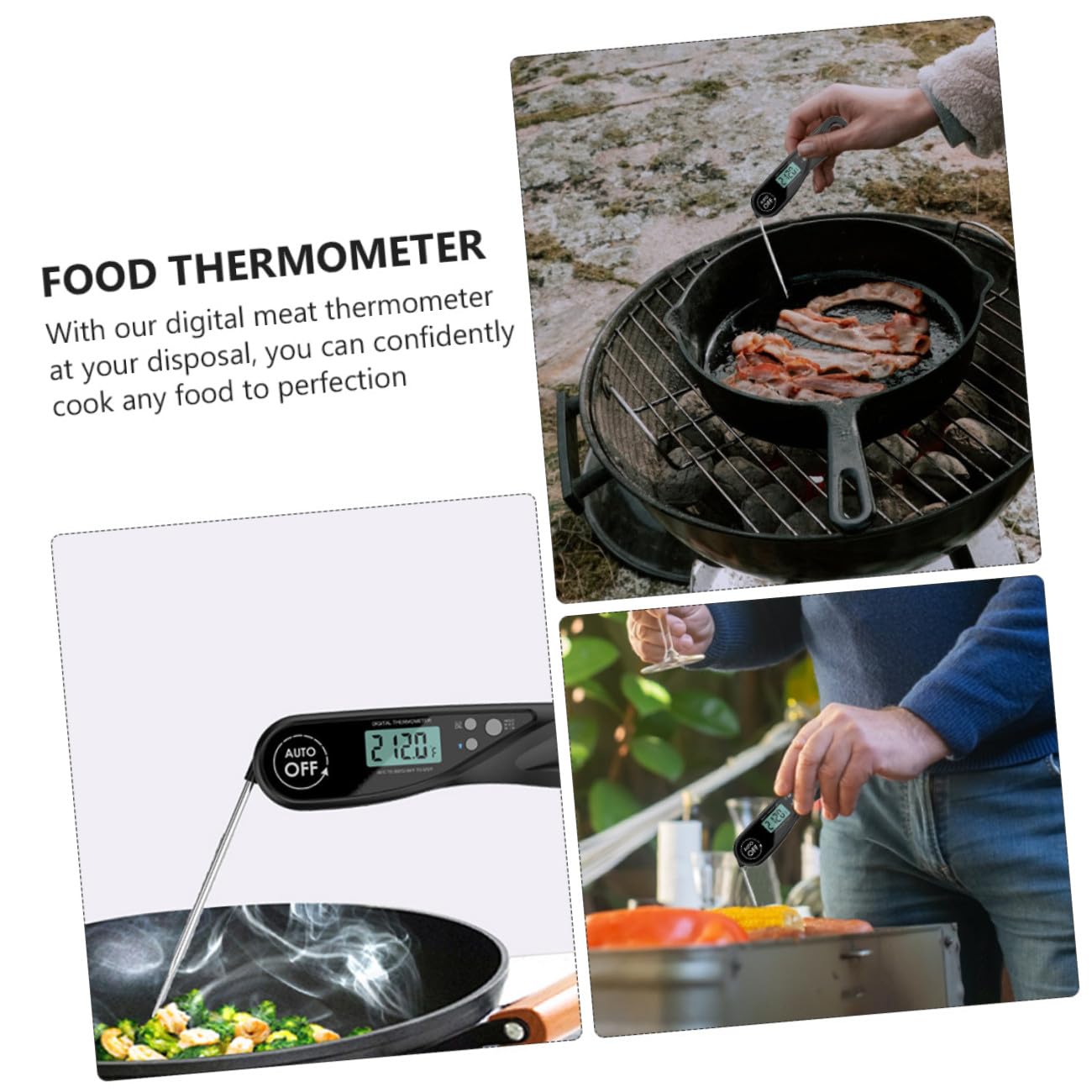 Amosfun 2 Piezas Termómetro De Barbacoa Sonda De Lectura Instantánea Medidor De Temperatura De Mermelada Termómetro De Carne a La Parrilla Freidora Parrilla De Comida Black Abdominales