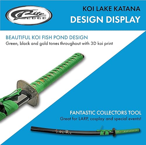 Miniatura 4 de Espada Katana réplica de acero al carbono de estanque Koi verde de 39 pulgadas con vaina impresa ABS