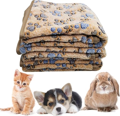 PINVNBY 3 mantas de gato, manta suave y esponjosa para perros con patas de cachorro, forro polar coral, jaulas de conejo, mantas lindas para