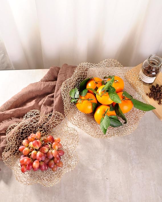 IBWell Decorative Dish for Home Decor and Centerpieces - Gold Vegetable Fruit Bowl Basket(Large) for Kitchen Counter, Table Centerpieces for Dining Room and Living Room Decor (Gold, Large)