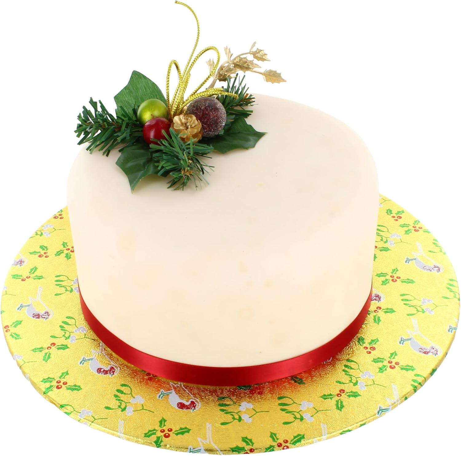Culpitt Christmas Cake Boards | 10" Gold Robin Cake Cards, 3mm Thick Round Card Plates For Presenting & Displaying Festive Bakes and Desserts - 5 Pack