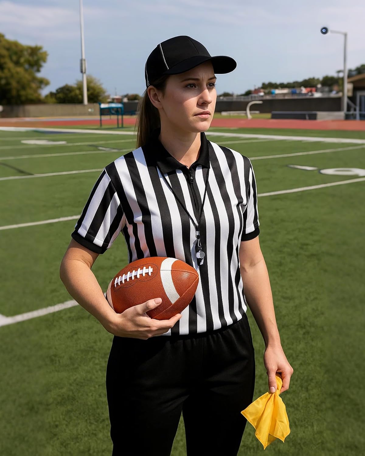 Referee Shirt for Adult - 4 Pcs Referee Costume Ref Jersey Costume Set for Football Umpire Halloween Cosplay - Image 3