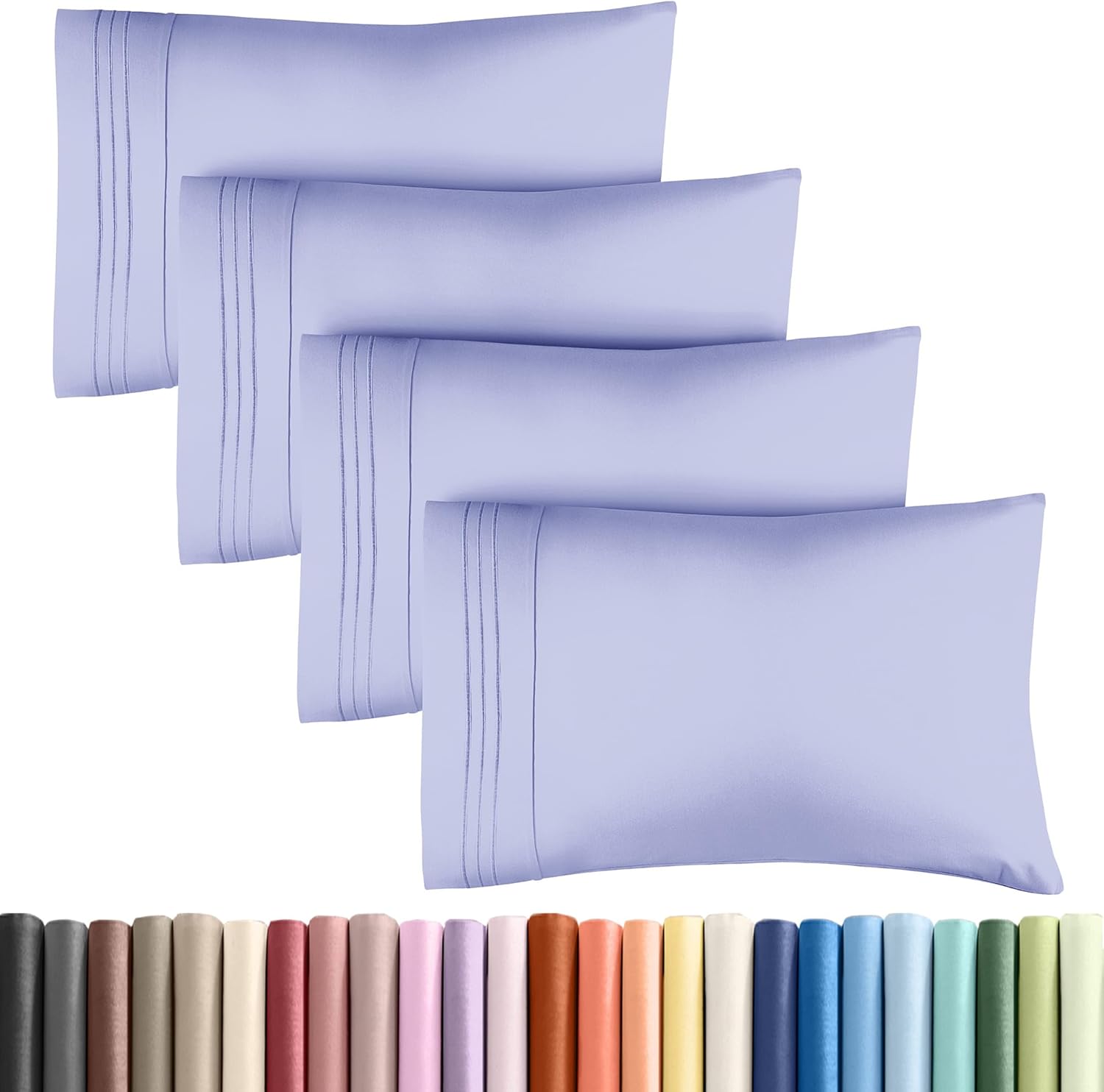 Product image of CGK Unlimited Queen Size Lavender Pillow Cover Bedding Set of 4 - Soft, Premium Quality Microfiber Pillowcases for Machine Washing - 20x40, 20x36 & 20x48 Inch Pillows