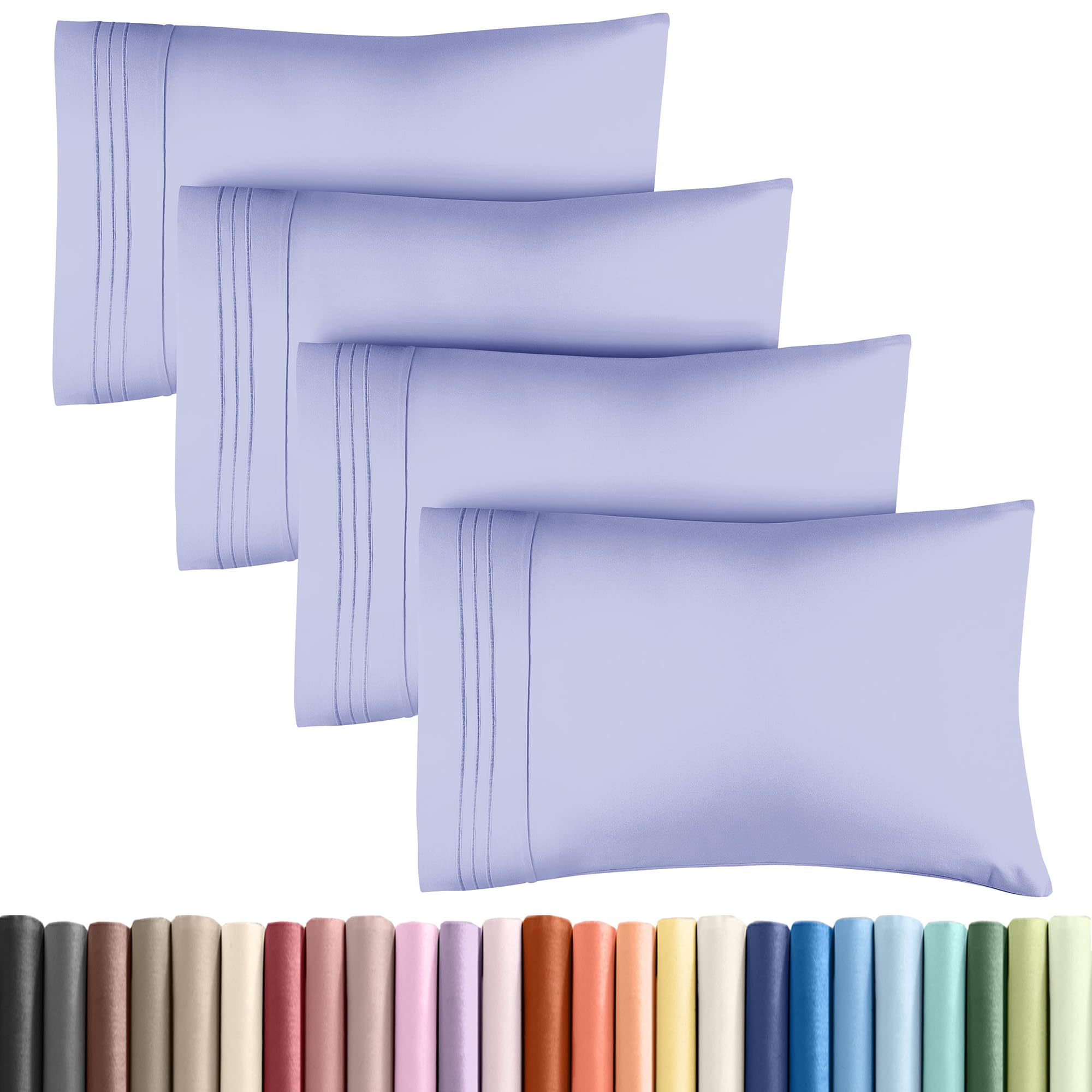 Queen Pillow Cases Set of 4 - Ultra Soft Hotel Quality Pillowcase Covers - Comfy, Cozy & Wrinkle Free - Shrinkage, Stain & Fade Resistant - Machine Washable Pillow Protectors - 4 Piece Set - Lavender