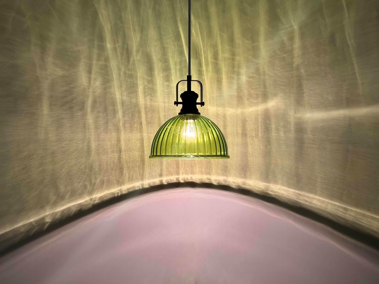 Leading Lighting 1 Light Pendant Light Hanging Modern Farmhouse Indoor Fixture 10" Green Textured Glass Black Finish Dinning Over Sink Kitchen Island