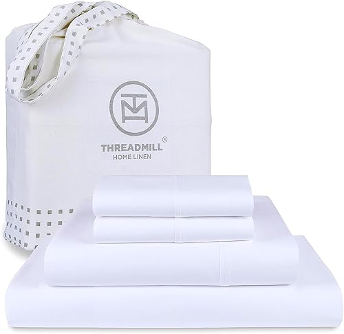 Threadmill Home Linen Bedding - Juego de sábanas de 800 hilos, 100 % algodón de fibras extralargas, juego de cama de lujo, 4 piezas, tejido de satén