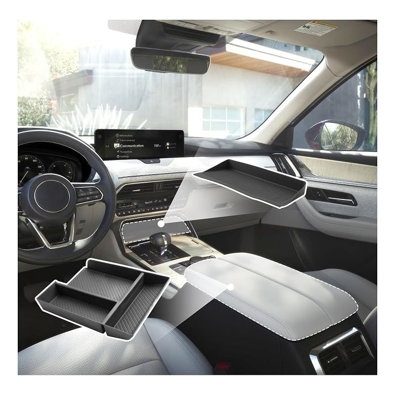 Organizador de Console e Tapete de Carregamento sem Fio SXCY para Mazda CX90/CX70 2025 e 2026, Kit com 2 peças