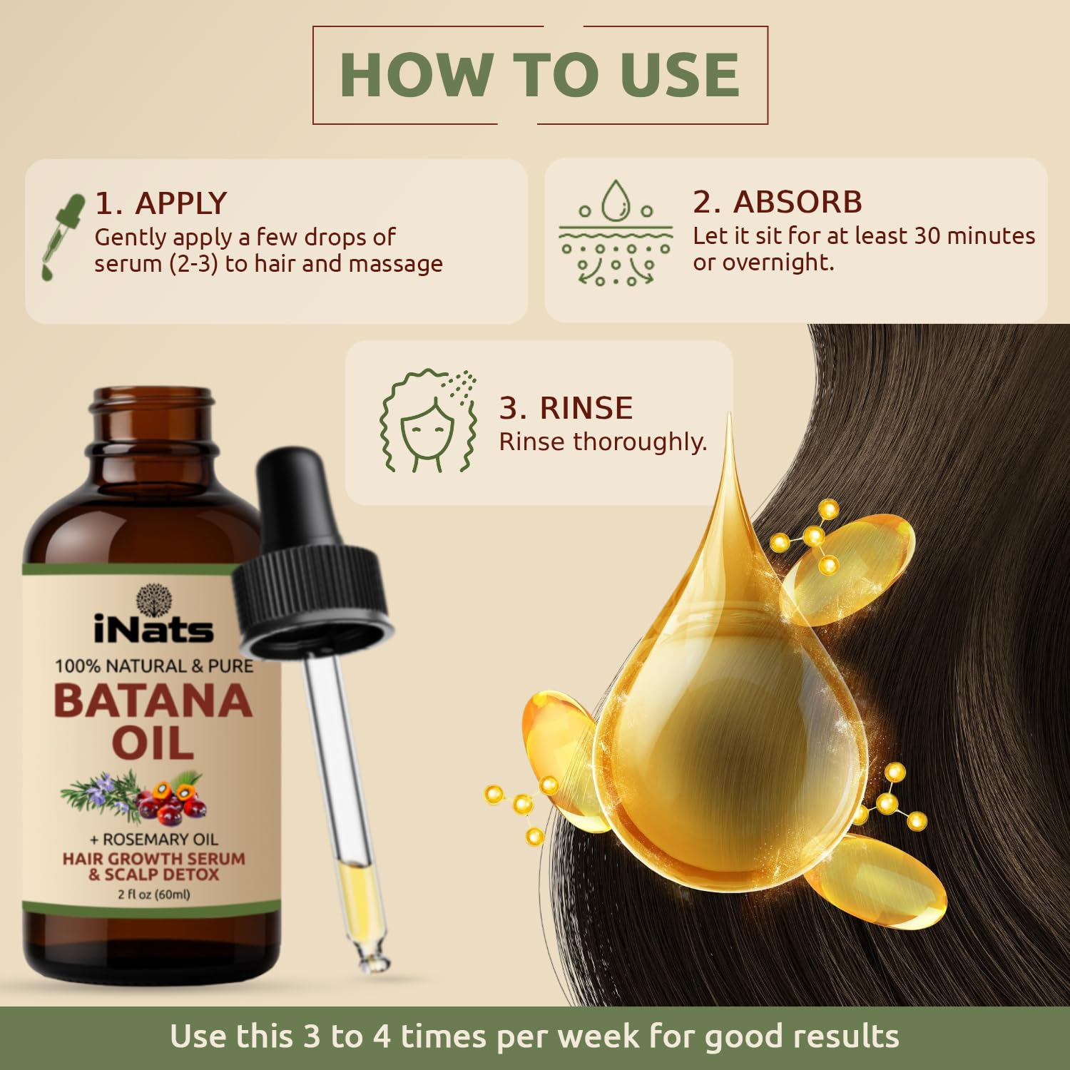 Batana & Rosemary Hair Growth Serum (2 Fl Oz) - Nourish & Detox Scalp for Thicker, Stronger, Longer - Dr. Sebi Recommended, Natural Hair Oil for Women & Men – Intensive Repair & Nourishing