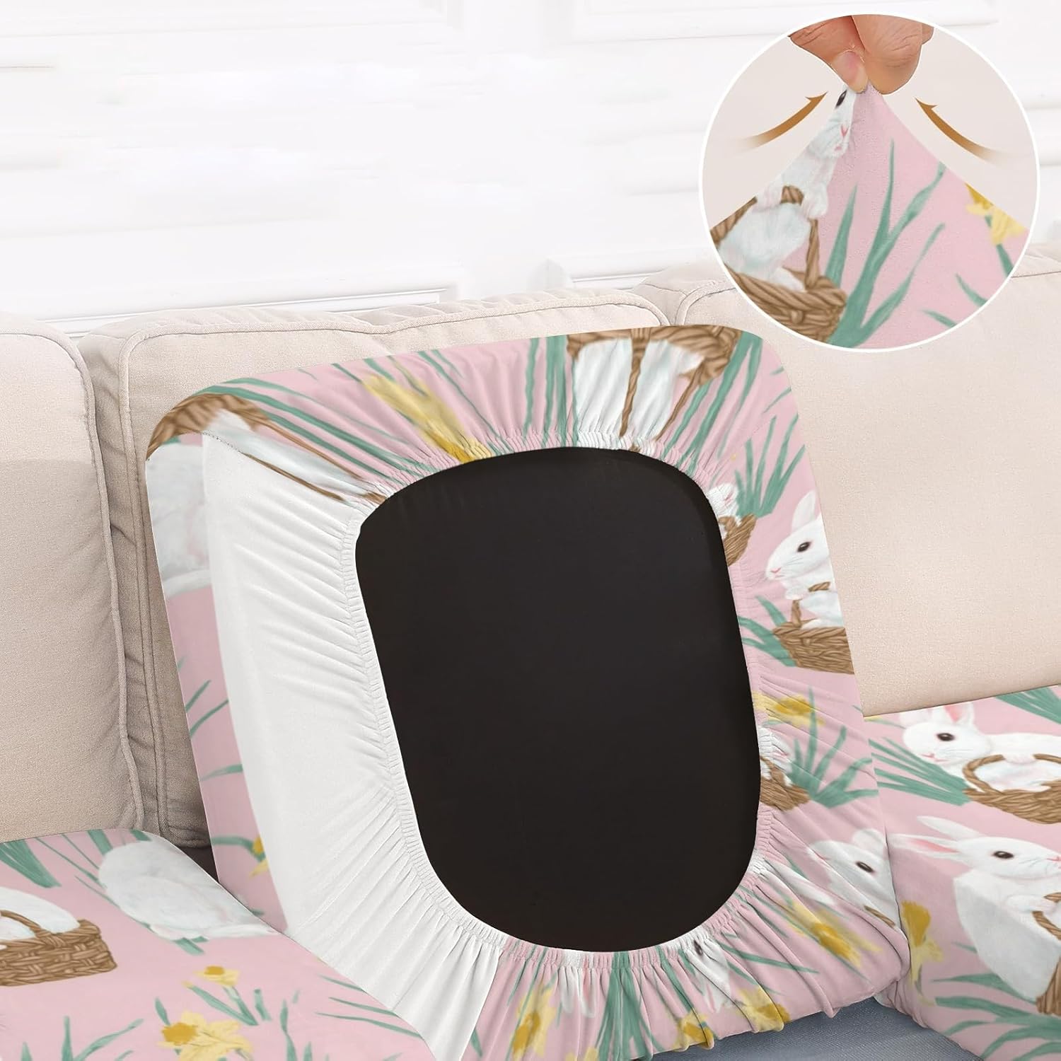 Bunny Basket Daffodil Loveseat Covers Couch Covers for 2 Cushion Couch, 2-Piece Stretch Sofa Slipcovers Anti-Slip Washable Furniture Protectors for Dogs Pets