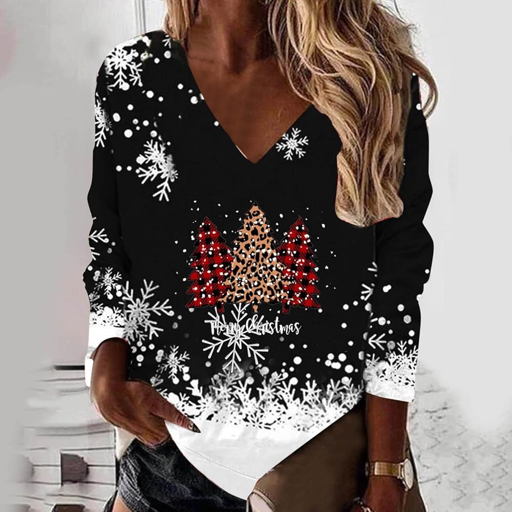 Générique Sweat Noel Femme Sweat Noel Rigolo Chemise Sweatshirt Col En Rond Imprimé Wapiti Ugly Christmas Shirts Manches Longues Haut Automne Casual Pull Cadeaux De Noël (01 Noir, S