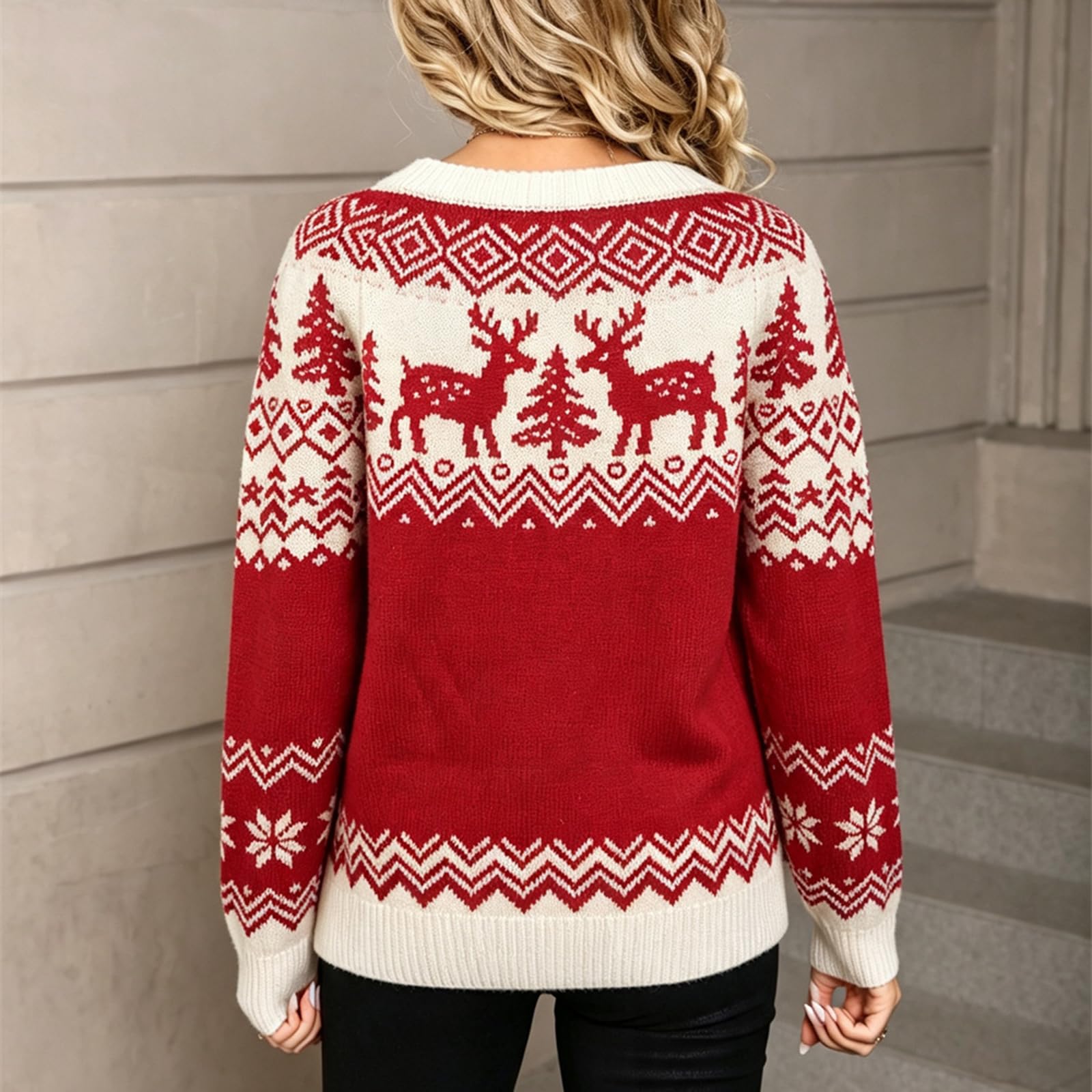 cffdviz Maglioni di Natale da Donna Maglione Jacquard Vintage Pullover per Feste di Vacanza