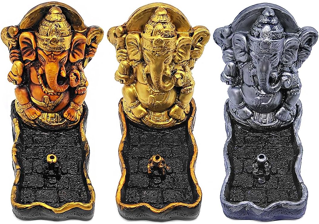 Ganesha Elephant Incense Holder - Stick Burners, Meditation, Hindu Figurine, Smoke Accessory, Aromatherapy, Spiritual Home Decor, Indian Handmade Gifts (12 Assorted Colors)