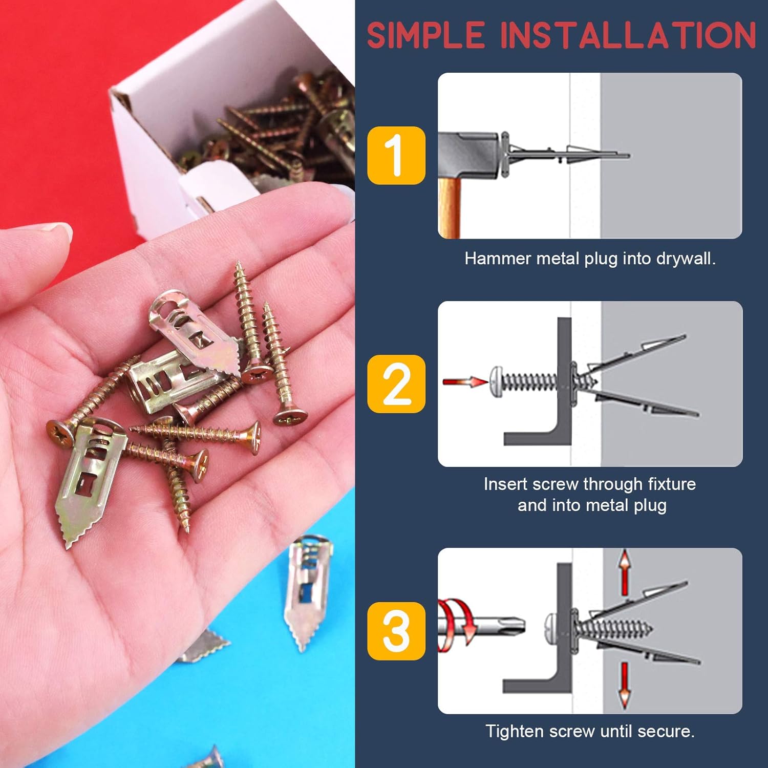 Hilitchi 200Pcs Self Drilling Drywall Anchors with Screws Easy Application No Drill or Holes in Wall, 66 Lbs (12 x 30mm-100Pcs Anchors and 100Pcs Screws): Industrial & Scientific