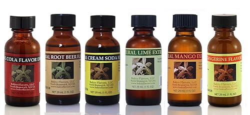 Bakto Flavors Natural Flavors Soda/Seltzer Collection versión 3-6 (1 onza líquida) Botellas - Crema de soda, cola, cerveza de raíz, mandarina, lima,