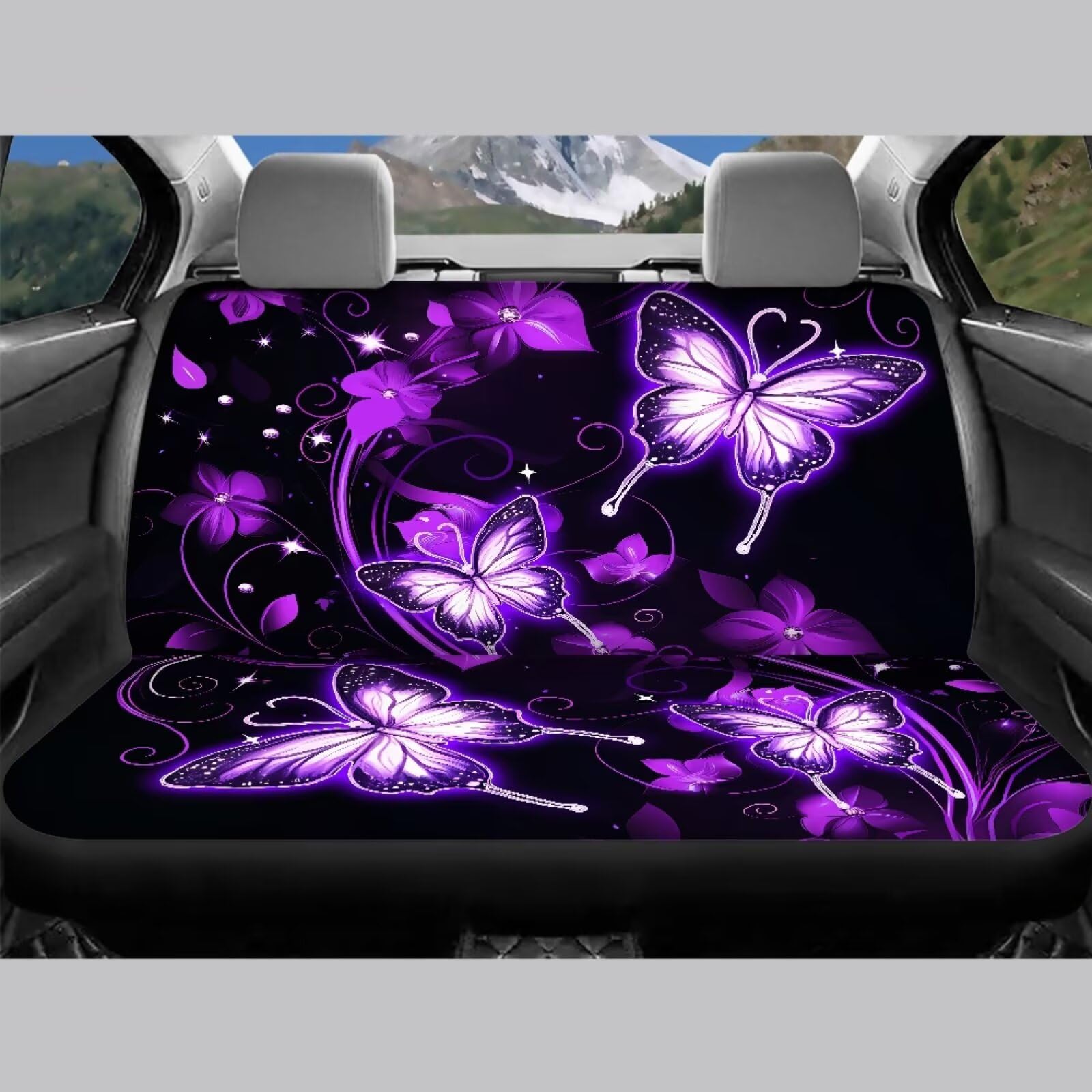 Galaxy Schmetterling Autositzbedeckung Set für Vorder- und Rückfrauen Stretchy Geteilter Sitzbezug Universal-Fahrzeug-Eimer-Sitzpad Vollständiges Set 4 Stück Auto Innenraum Zubehör Set