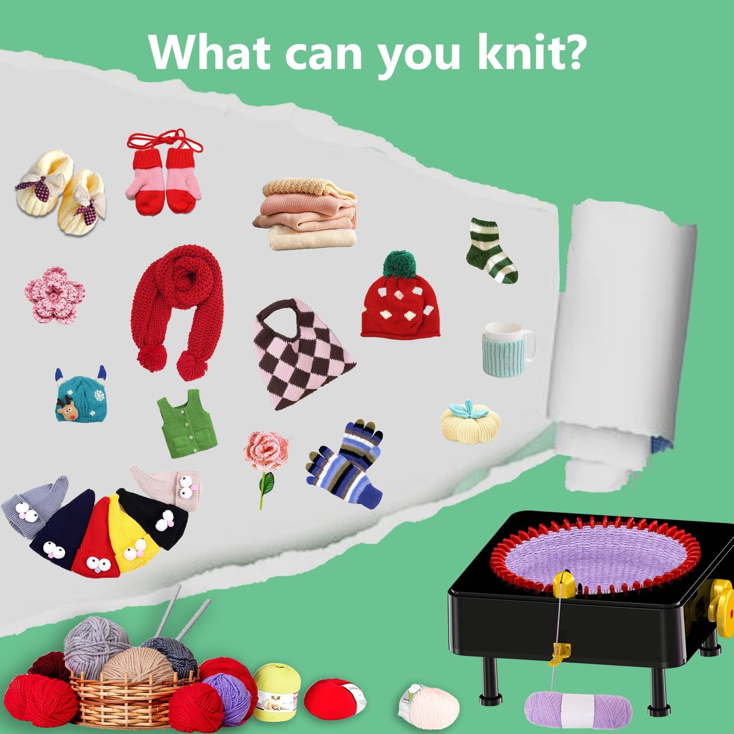 JAMIT Knitting Machine 48 Needles Knitting Crochet Machines for Adults and Beginners, Smart Knitting Loom Machine for Hat, Socks, Scarves, Gloves, Knitting Looms Board Rotating Double Knit Machine Kit