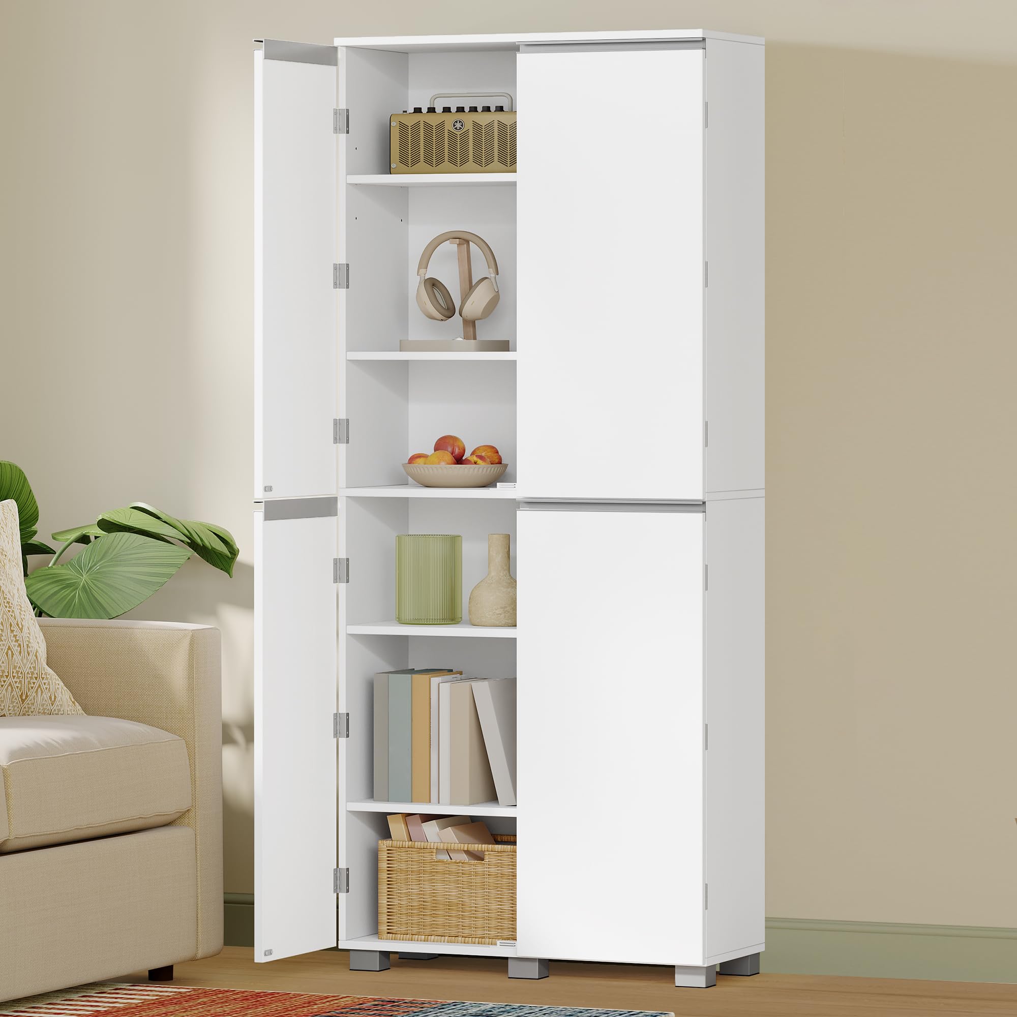 HEXCELEN Armoire de Salle de Bain, Meuble de Rangement avec 4 Portes Blanc