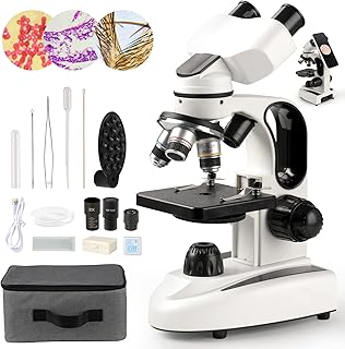 Microscope for Adults Kids Students, 100X-2000X Biological Compound Binocular Microscope with Microscope Slides, Microscope Kit for Kids Students Home School Lab