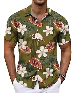 Beach Plant Theme Mens Shirts Casual Short Sleeve Button Down Shirt Beach Summer Vacation Holiday Wedding Tops