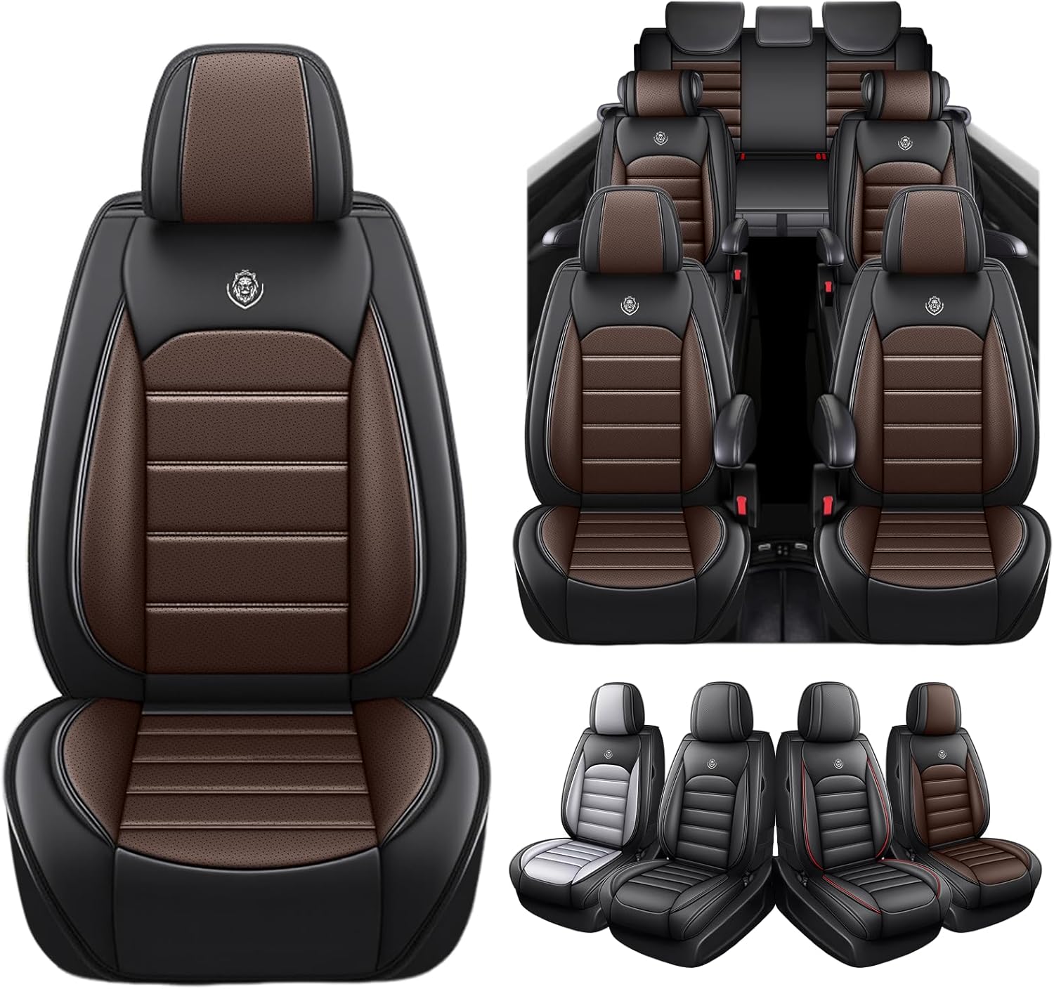 7 Seats for Toyota Highlander 2009-2026 Waterproof Leather Seat Covers, Breathable Full Coverage Seat Protector Compatible Airbag and Armrests, Seat Covers Full Set, Black Coffee