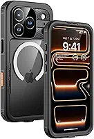 Lanhiem Capa magnética para iPhone 17 Pro Max, capa IP68 à prova d'água à prova de poeira, [compatível com Magsafe] [protetor de tela embutido] Capa de celular resistente de corpo inteiro, Preto