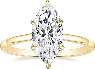 Marquise Engagement Ring for Women, 9ct 18K Gold Plated Solitaire Promise Ring with Cubic Zirconia in Sterling Silver