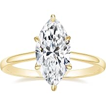 Marquise Engagement Ring for Women, 9ct 18K Gold Plated Solitaire Promise Ring with Cubic Zirconia in Sterling Silver