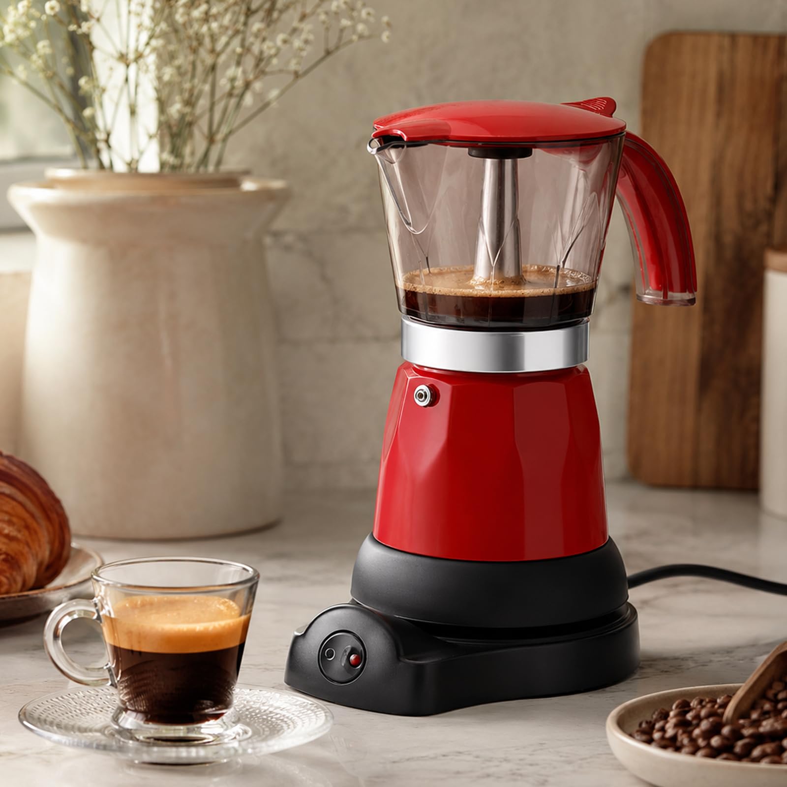 Palmcee Cafetera eléctrica de 6 tazas, 480 W, aluminio, Moka Elettrika