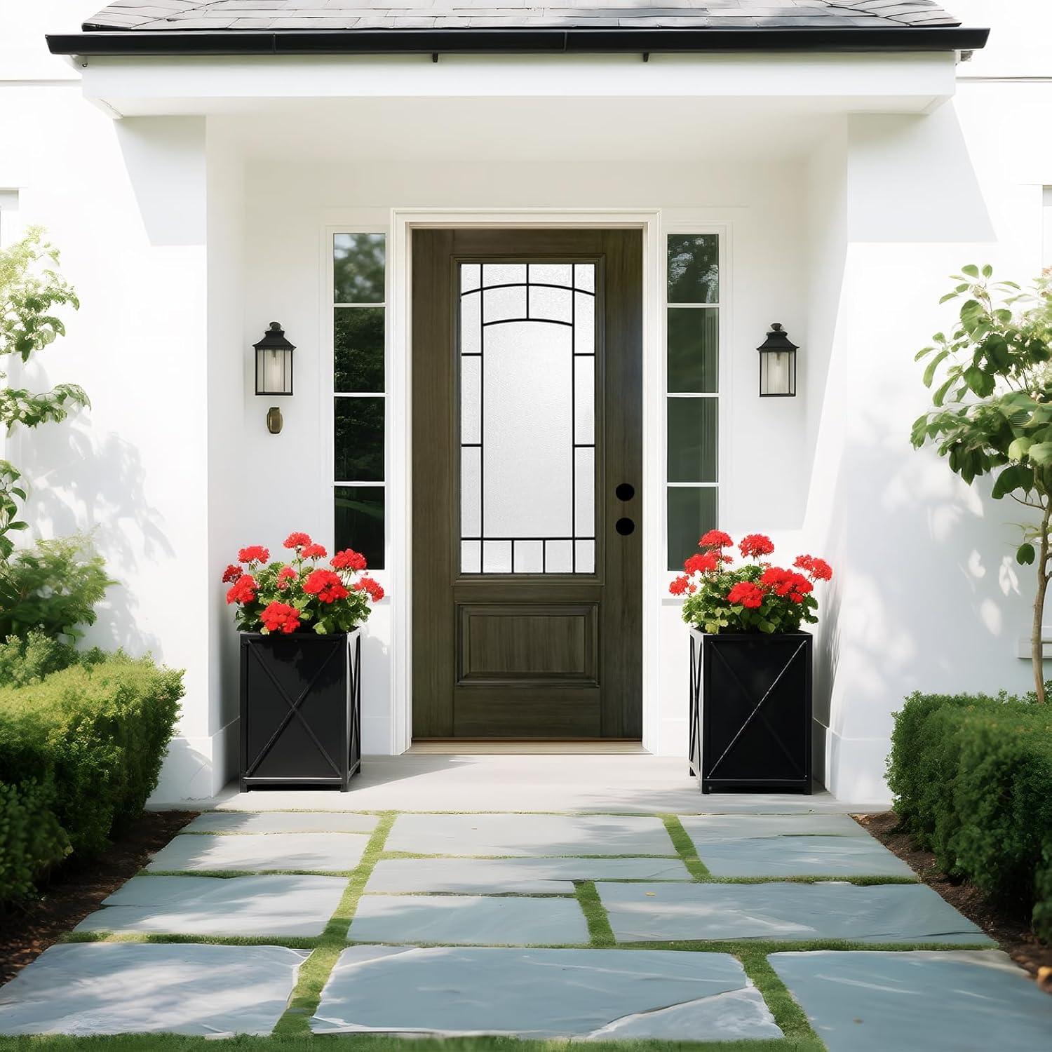 Contemporary 36" x 80" Front Door, Smooth Fiberglass Entry with 3/4 Decorative Glass，Left Hand Inswing Exterior Entry Door for Home