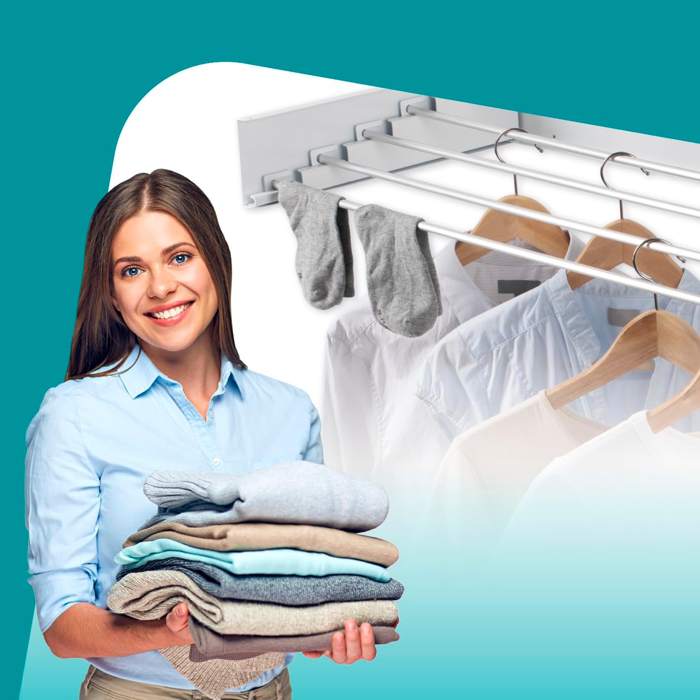 EASYmaxx Wall-Mounted Clothes Dryer, Stainless Steel/White, Wäscheständer 400