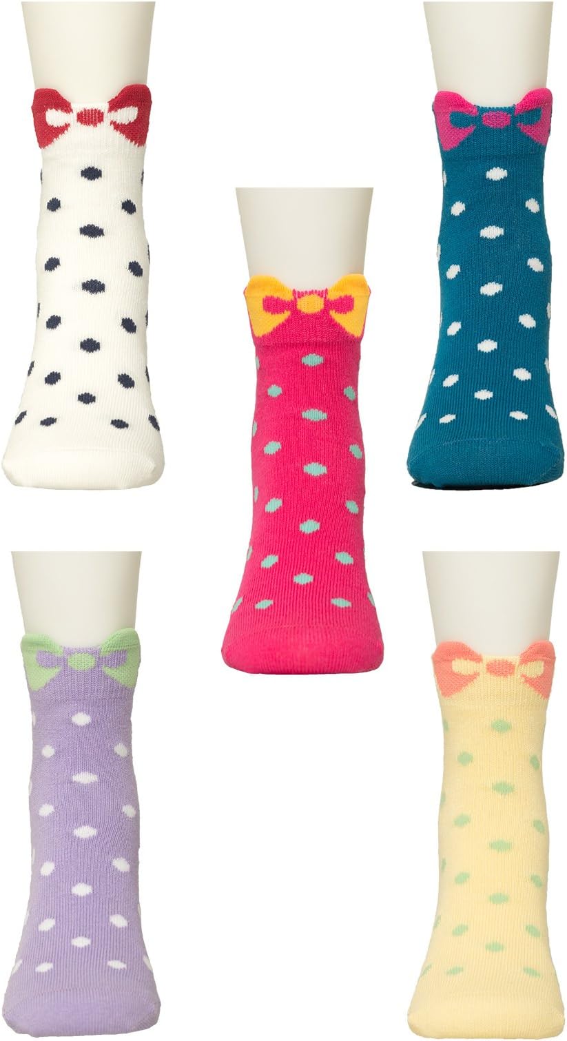 Bow Crew Cotton Novelty Seamless Socks for Kids Toddlers Girls 5 Pairs