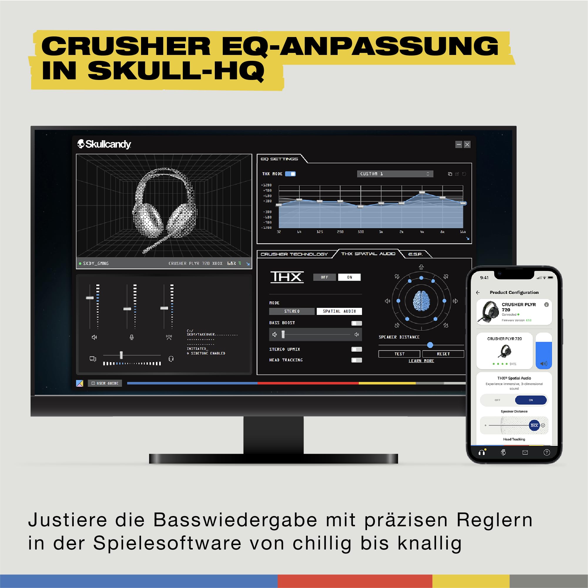 Skullcandy Crusher PLYR 720 Wireless Gaming Headset, Ultimate Immersion and Comfort, THX Spatial Audio and Multi-Sensory Bass, Removable Mic, Xbox, PC, PlayStation, Multi-Platform - Digi-Black Xbox | THX Spatial Audio, Multi-Sensory Crusher Bass, abnehmba
