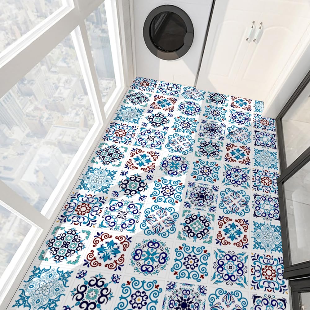 Duże niebieskie naklejki na kafelki PCV, odklejane i przyklejane | Niebieski 1/2/3 szt. 50x100 cm skórka i sztyft do kuchni i łazienki Backsplash DIY(3 Pcs/50x100cm)