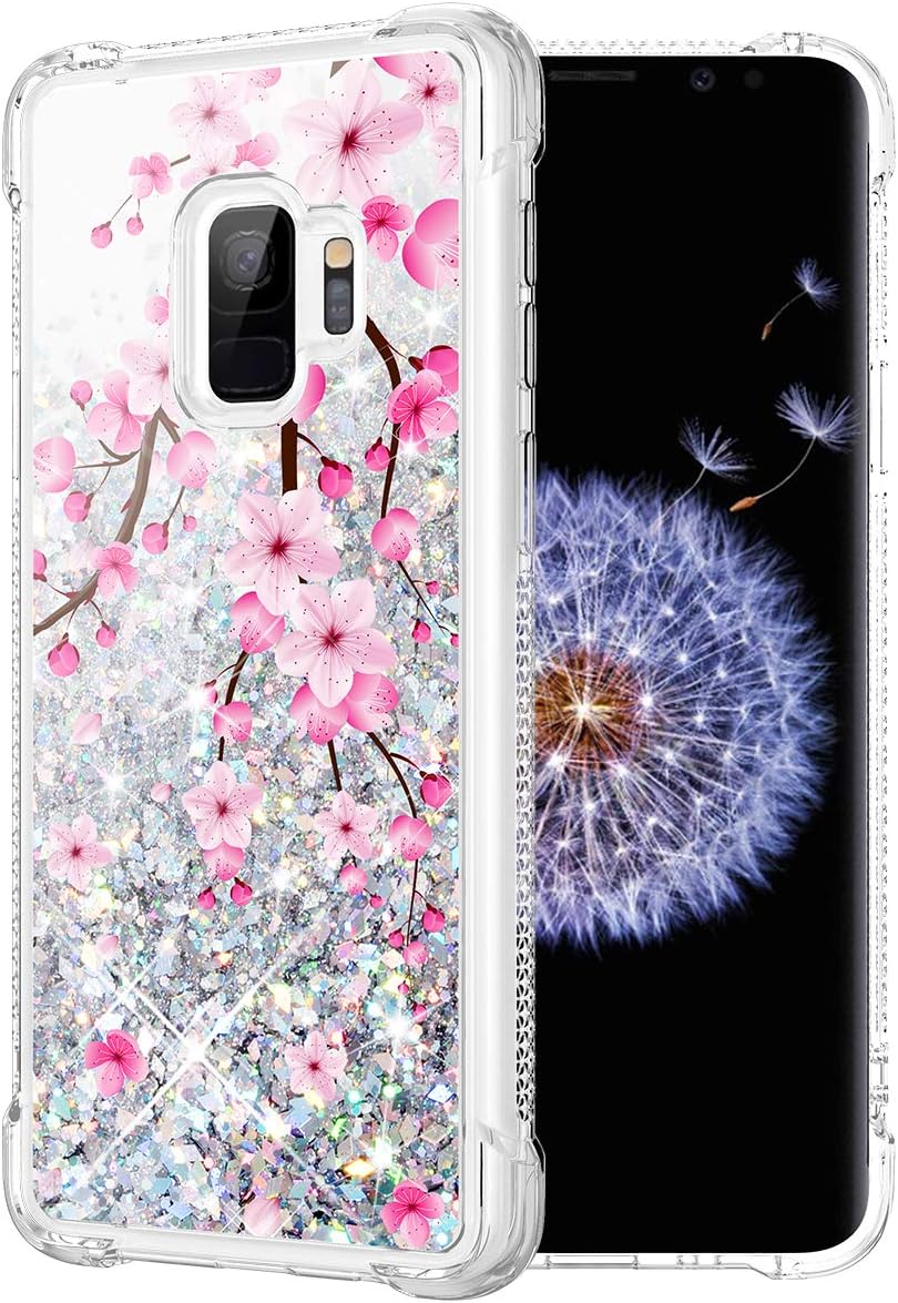 Caka Glitter Case for Galaxy S9 Case Bling Liquid Luxury Fashion Flowing Floating Sparkle Glitter TPU Case for Samsung Galaxy S9 (Cherry)