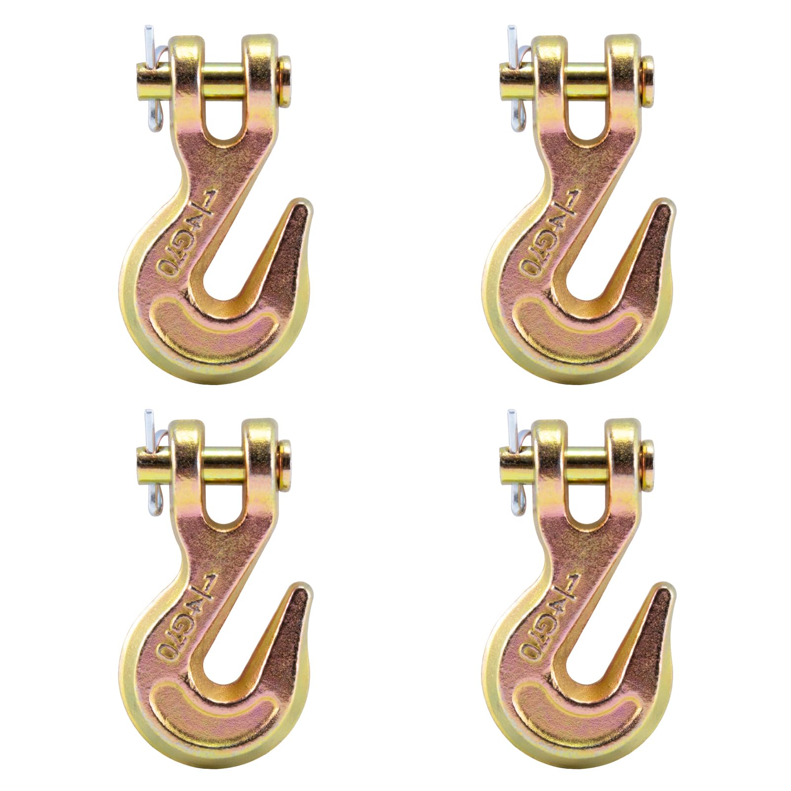 LeeroG70 1/4" Clevis Grab Hook, Heavy Duty Forged Steel Rigging Chain Hooks with 3,300 Lbs(1.63 Tons) Working Load Limit, Tow Hook for Transport Truck Trailer, Yellow Zinc Finish, 4 Pack