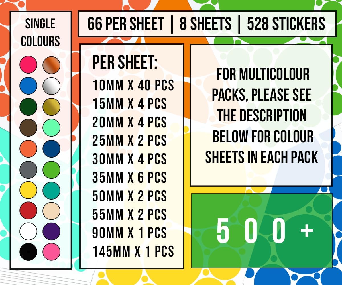 StickerDeen 500+ Assorted Polka Dot Circle Wall Stickers for Kids Bedroom Living Room Classroom - Image 3