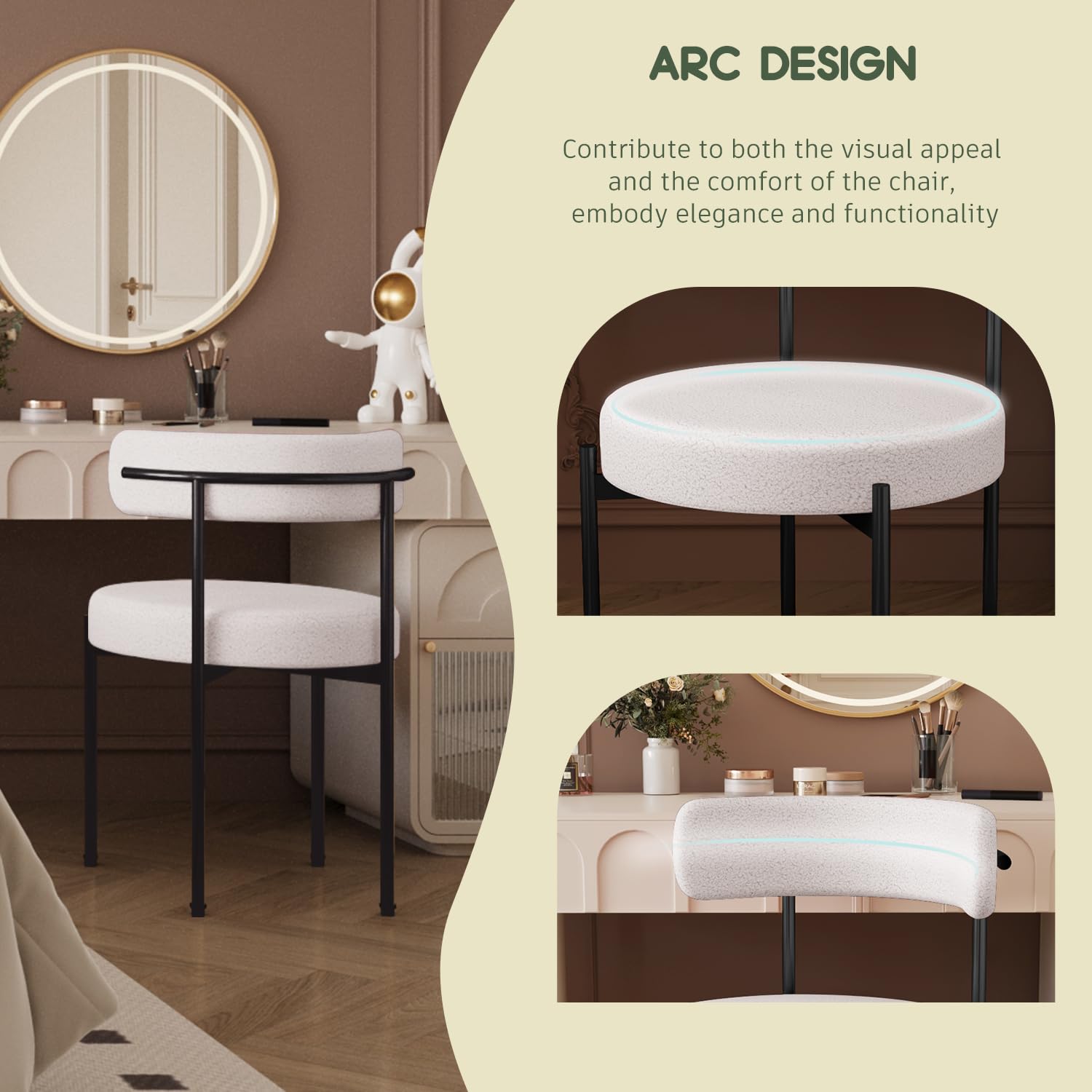 Chaise de bureau sans roulettes, chaise d'appoint confortable pour salon, salle à manger, chambre à coucher, bureau à domicile, chaise rembourrée moderne sans accoudoirs avec pieds en métal