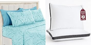 LUX Decor Paisley Queen Sheet Set + 2 Queen Gusseted Pillows 6 Piece Ultra-Soft Microfiber Bed Sheets with Flat Sheet, 16 Inch Deep Pocket & 4 Pillowcases, Breathable, Oeko-TEX Blue