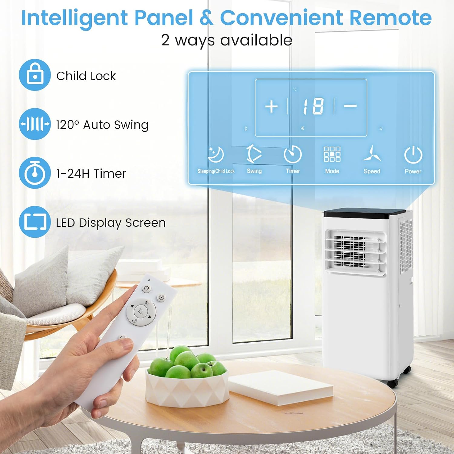 SIMOE 8000BTU Air Conditioner Portable, with Cool, Dehumidifier, Fan Mode, Small Portable Air Conditioner with Child Lock, Remote & Touch Control, 24H Timer, Portable AC Unit for room 250 Sq. Ft.