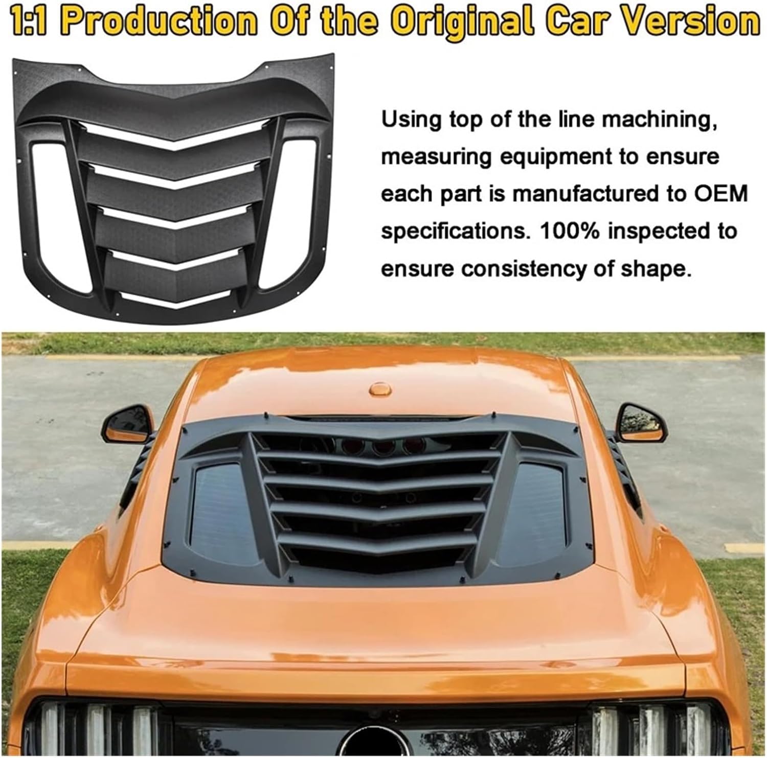 Auto Rear+Side Window Louvers Compatible for Ford Mustang 2015-2021 Windshield Sun Shade Rain Cover ABS (Matte Black)