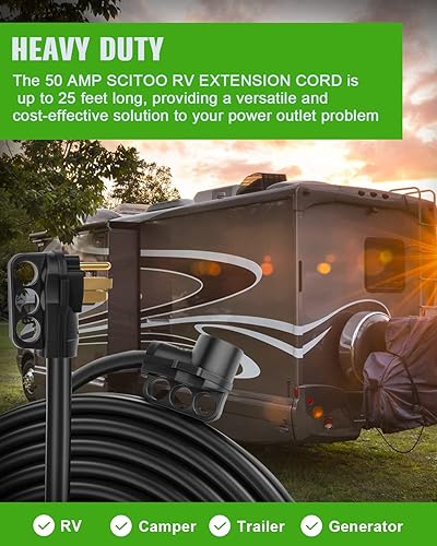 Miniatura 7 de SCITOO Cable de extensión RV de 50 amperios y 25 pies, resistente 6AWG3C + 8AWG1C con mango de agarre, enchufe macho NEMA 14-50P y receptáculo