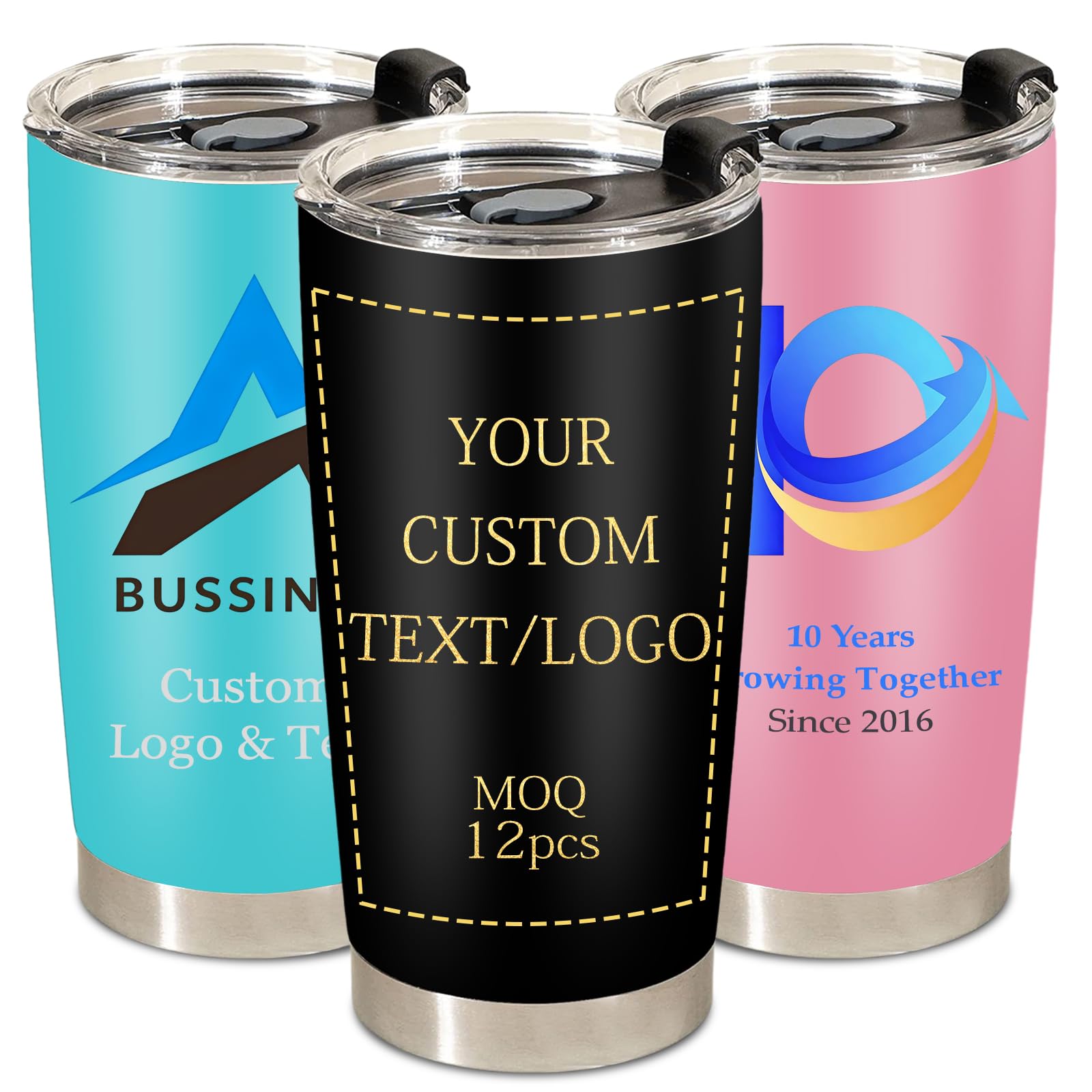 Custom Tumblers Bulk 12/24/48/100 Pack, Personalized 20 Oz Stainless Steel Tumblers with…