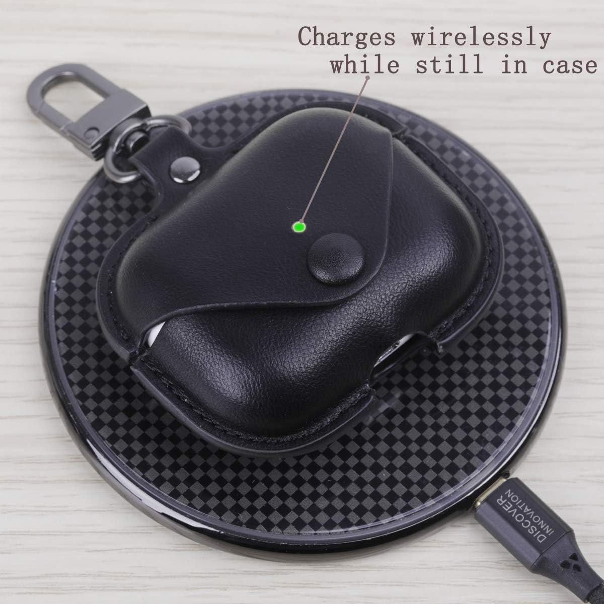 Leather Case for AirPods Pro with Keychain, PU Protective Case Cover Skin for AirPods 3 Charging Case by Jakarol (Black)