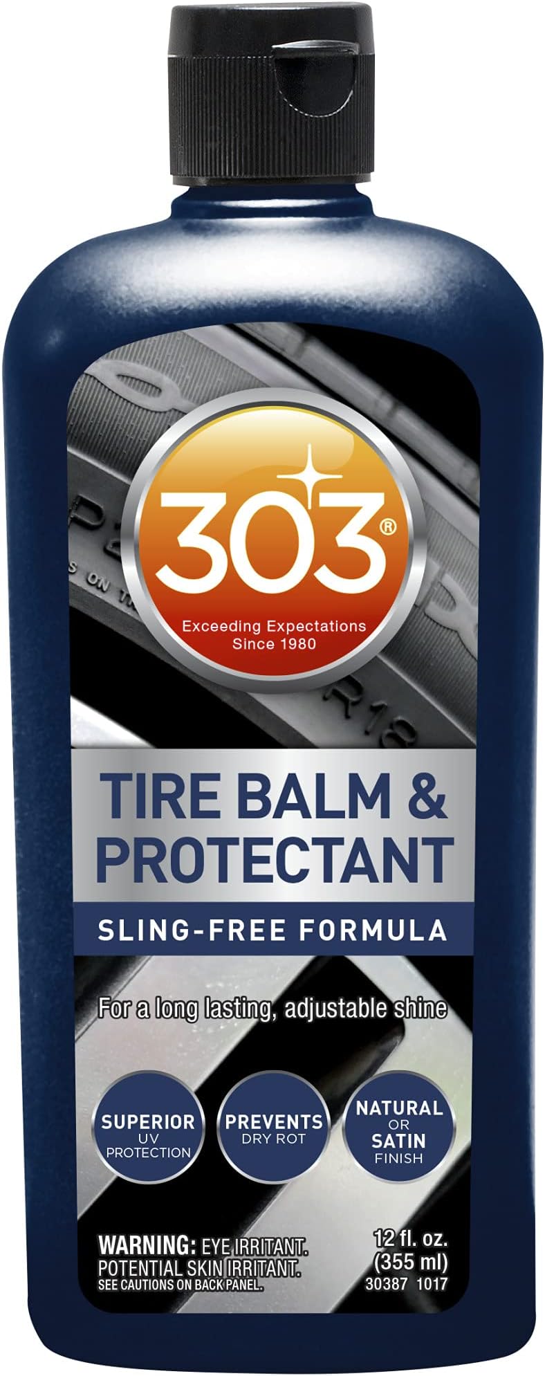 303 Tire Balm and Protectant - Sling Free Formula - for A Long Lasting Adjustable Shine - Natural OR Satin Finish - Prevents Dry Rot, 12 fl. oz. (30387)