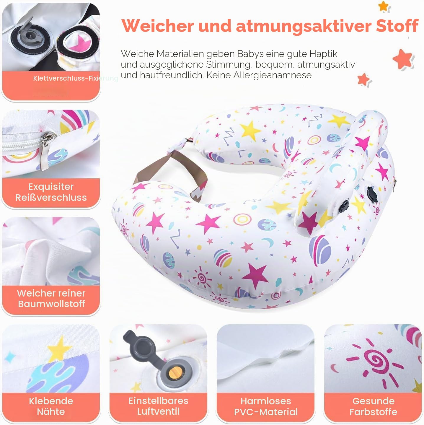 Aufblasbares Stillkissen zum Stillen & Flaschenfüttern - Tragbares Reise-Fütterungskissen mit verstellbarem Hüftgurt - Weicher Baumwollbezug - Geruchsfrei Verdickte TPU-Innenseite - Abnehmbar